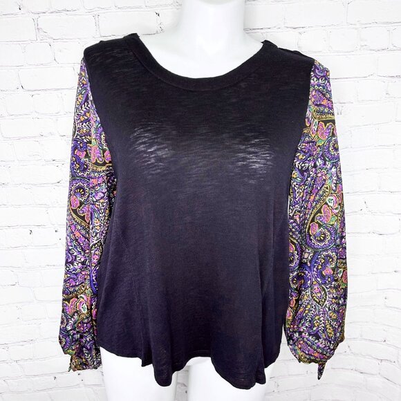 ANTHROPOLOGIE AKEMI + KIN MAYBELLE SILKY TIE PRINT SLEEVE TOP - XL - Picture 3 of 7